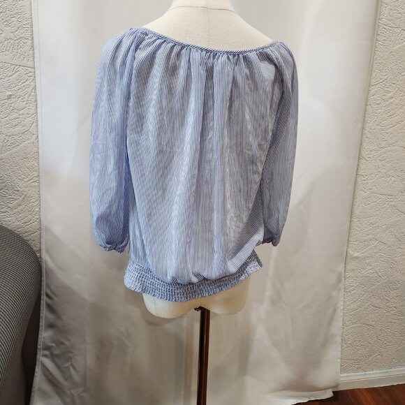 Abercrombie & Fitch Blue striped dainty long puff sleeve blouse top - Picture 6 of 6